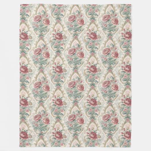 リーガルダマスクコンフォーターグレースフルボタニカルデザイン フリースブランケット (正面)