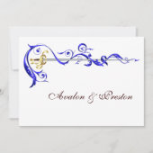 リーガルネイビースクロールリボンソード結婚式招待状 招待状 (正面)