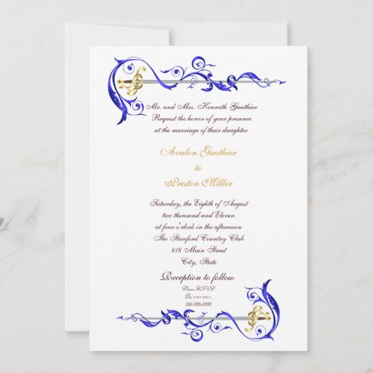 リーガルネイビースクロールリボンソード結婚式招待状 招待状 (裏面)