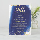 リーガルネイビー、金ゴールド水彩赤ちゃんシャワー招待状 招待状 (スタンド正面)