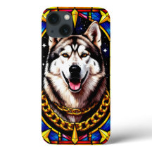 リーガルハスキーポートレートと金ゴールドチェーン