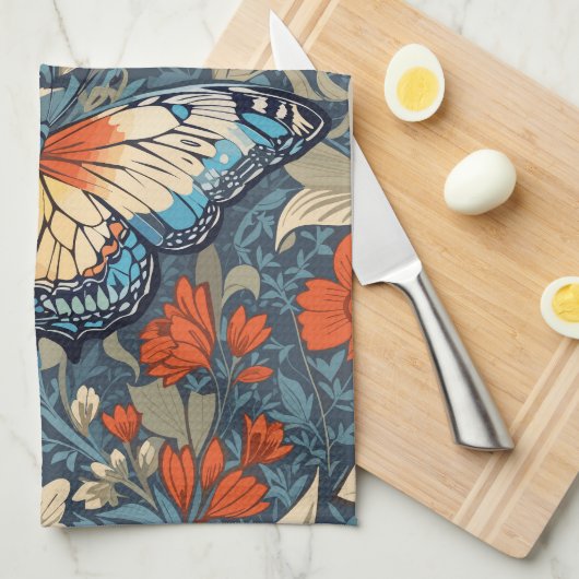 リーガルバタフライアンディストウィリアム・モリスフローラ キッチンタオル (四つ折り)