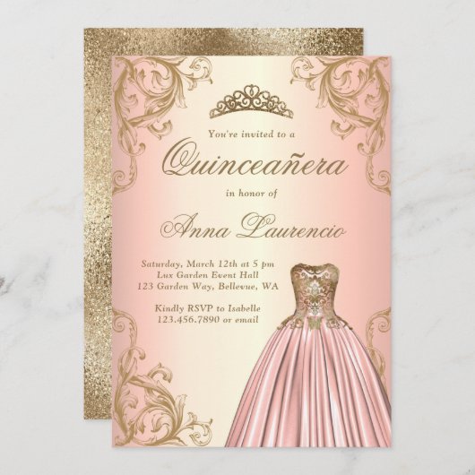 リーガルバラ金ゴールドダマスクパディカルキンセアニェラ 招待状 (正面/裏面)