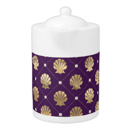 リーガルパープルと金ゴールドシェル磁器ティーポット