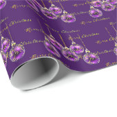 リーガルパープルと金ゴールドメリークリスマスラグリー ラッピングペーパー (ロールコーナー)