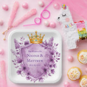 リーガルパープルフローラ結婚クレスト ペーパープレート (パーティー)