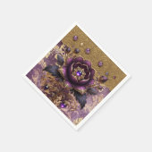 リーガルパープル&金ゴールドジュエードフローラナプキン スタンダードカクテルナプキン (角)