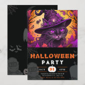 リーガルブラックキャットウィッチハットブラックハロウィーン 招待状 (正面/裏面)