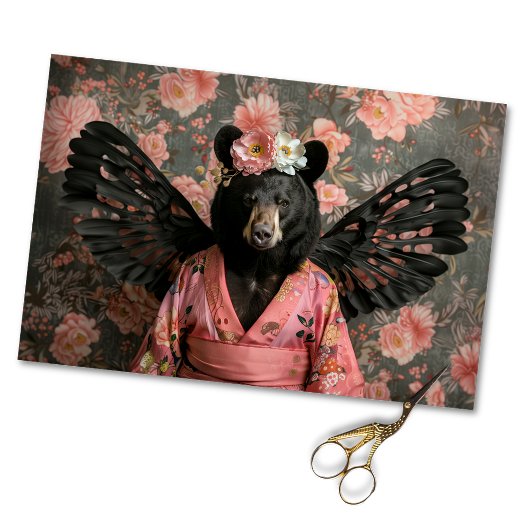 リーガルブラックヴィンテージフローラベアデコパージュ 薄葉紙