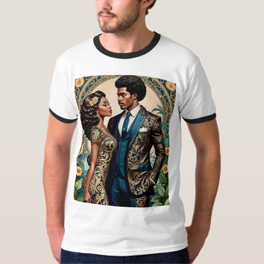 リーガルブラック華美カップルファッションTシャツ Tシャツ (正面)