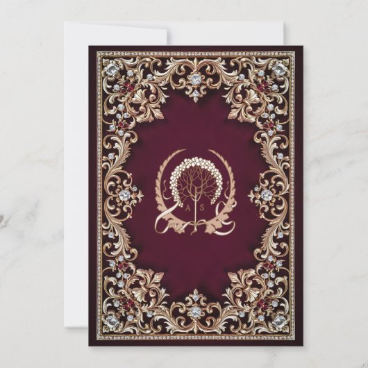 リーガルブルゴーニュアンティーク金ゴールドジュエリーイスラム結婚ズ 招待状 (裏面)