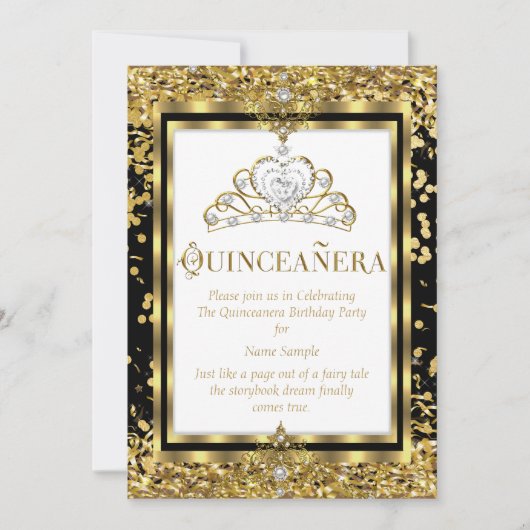 リーガルプリンセスキンセアニェラ15th金ゴールド白黒 招待状 (正面)