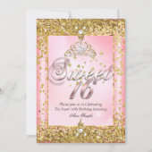 リーガルプリンセススウィート16金ゴールド赤面ピンクパーティー 招待状 (正面)