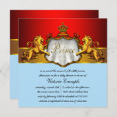 リーガルベビーブルーと赤プリンスベビーシャワー 招待状 (正面/裏面)