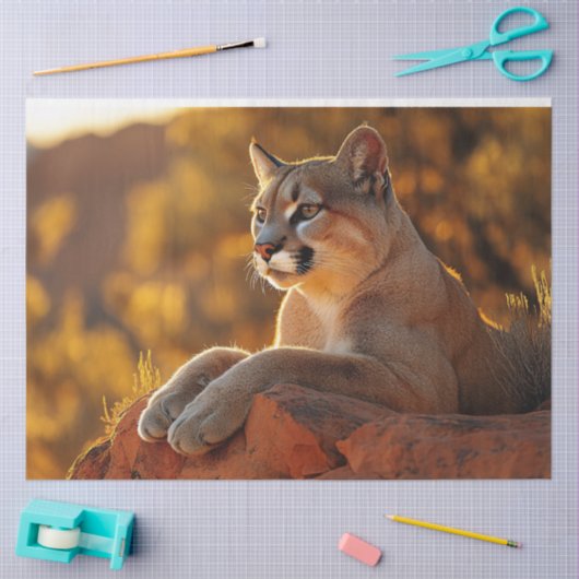 リーガルマウンテンライオン風光明媚なデクページ 薄葉紙 (クラフト)