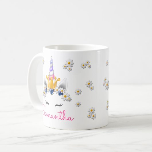 リーガルユニコーンプリンセスクラウンラインストーン&デイジー コーヒーマグカップ (正面左)