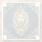 リーガルライオンデザイン – ネイビーブルー&金ゴールドラグジュアリーデコール ガラスコースター (裏面)