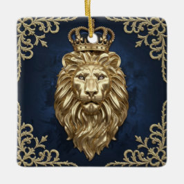 リーガルライオンデザイン – ネイビーブルー&金ゴールドラグジュアリー セラミックオーナメント