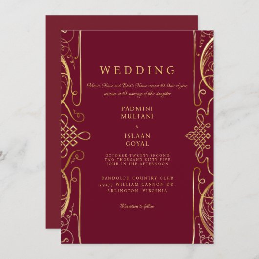 リーガルレッドインディアンスタイル結婚式招待状 招待状 (正面/裏面)