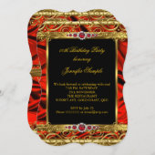 リーガルレッドエレガント金ゴールドダマスクパールバースデーパーティー 招待状 (正面/裏面)