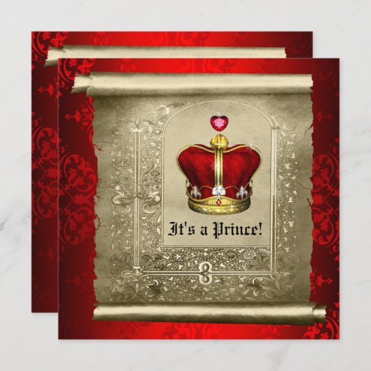 リーガルレッド王室のプリンスベビーシャワー招待状 招待状 (正面/裏面)