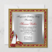 リーガルレッド金ゴールドダマスク誕生日マスカレードパーティー 招待状 (裏面)