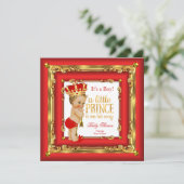 リーガルレッド金ゴールドプリンスベビーシャワーブロンドボーイ 招待状 (スタンド正面)