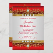 リーガルレッド金ゴールドホワイトダイヤモンドバースデーパーティー 招待状 (正面/裏面)