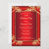 リーガルレッド金ゴールド竹写真バースデーパーティー 招待状 (正面)