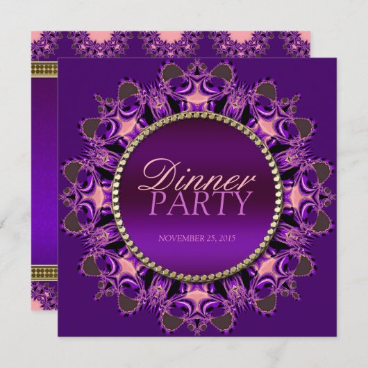 リーガルレースハートパープルディナーパーティの招待状 招待状 (正面/裏面)