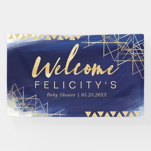 リーガル海軍、金ゴールド水彩ベビーシャワーようこそ 横断幕 (横)