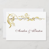 リーガル金ゴールドスクロールリボンソード結婚式招待状 招待状 (正面)