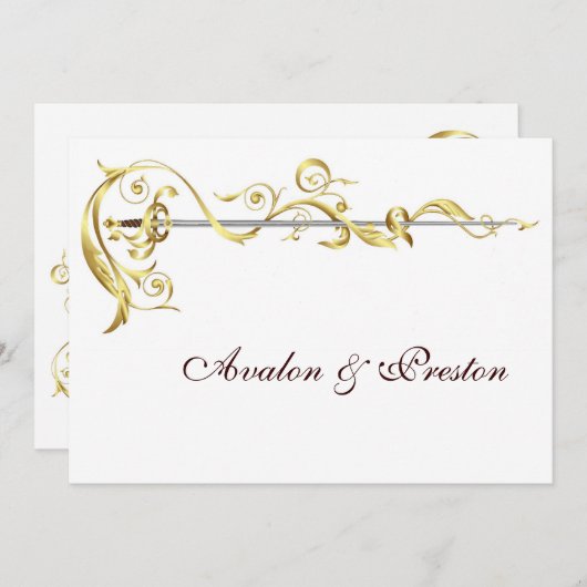 リーガル金ゴールドスクロールリボンソード結婚式招待状 招待状 (正面/裏面)