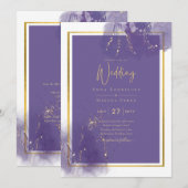 リーグパープル金ゴールド結婚ラベンダーアルコールインキ 招待状 (正面/裏面)