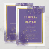 リーグパープル金ゴールド結婚ラベンダーアルコールインキ 招待状 (正面/裏面)