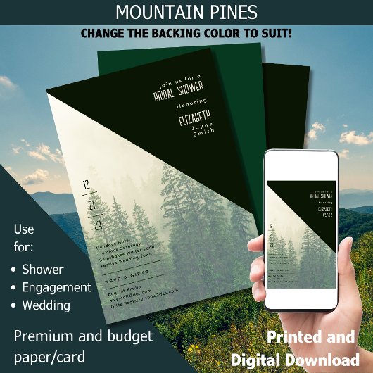 リーグフォレストパインウィンターツリーズブライダルシャワー 招待状