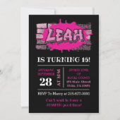 リーグラフィティネームブリックウォール誕生日パーティー 招待状 (正面)