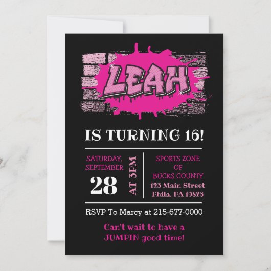 リーグラフィティネームブリックウォール誕生日パーティー 招待状 (正面)