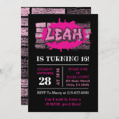 リーグラフィティネームブリックウォール誕生日パーティー 招待状 (正面/裏面)