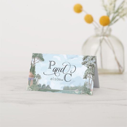 リージェンエレガントシー時代庭園の結婚式テーブル番号 プレイスカード (裏面)