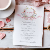 リージェンシーウォーターカラーボタニカルピンククレスト結婚ズ 招待状