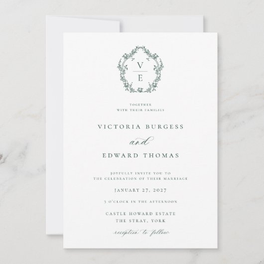 リージェンシーエラエメラルドモノグラムクレスト結婚ーズ 招待状 (正面)