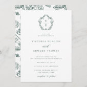 リージェンシーエラエメラルドモノグラムクレスト結婚ーズ 招待状 (正面/裏面)