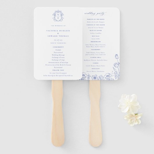 リージェンシーエラブルークレストモノグラム結婚式 プログラム ハンドファン (正面&裏面)