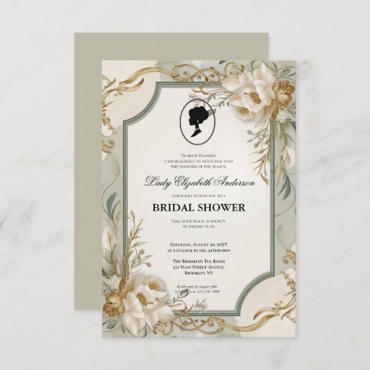 リージェンシーエラ花模様ブリジェルトンブライダルシャワーInvite 招待状 (正面/裏面)
