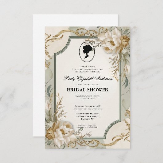 リージェンシーエラ花模様ブリジェルトンブライダルシャワーInvite 招待状 (正面/裏面)