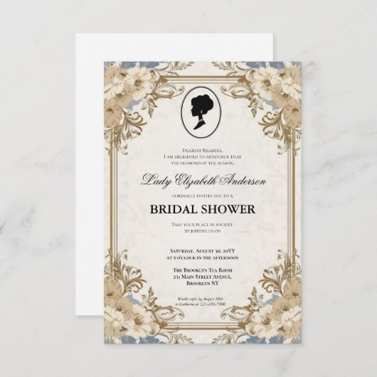 リージェンシーエラ花模様ブリジェルトンブライダルシャワーInvite 招待状 (正面/裏面)