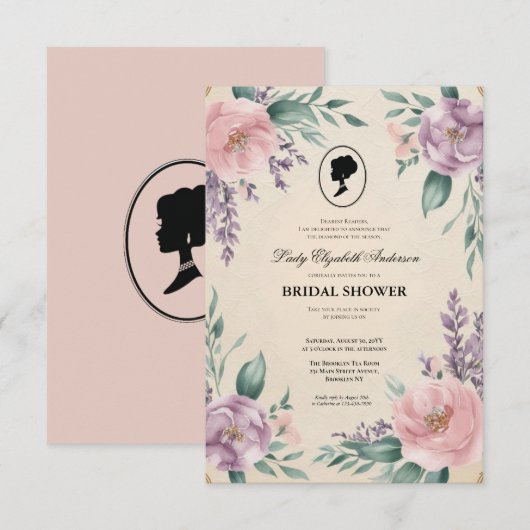 リージェンシーエラ花模様ブリジェルトンブライダルシャワーInvite 招待状 (正面/裏面)