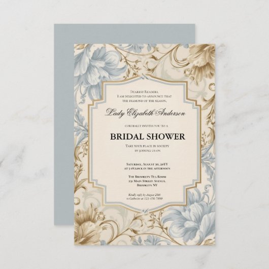 リージェンシーエラ花模様ブリジェルトンブライダルシャワーInvite 招待状 (正面/裏面)