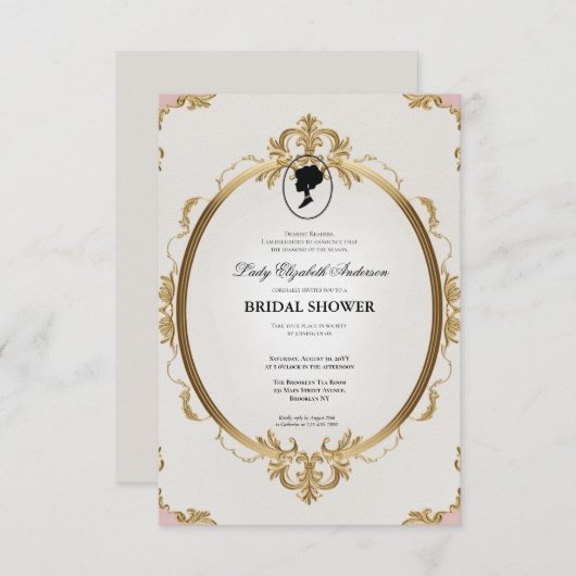 リージェンシーエラ花模様ブリジェルトンブライダルシャワーInvite 招待状 (正面/裏面)